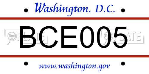 BCE005 District Of Columbia License Plate