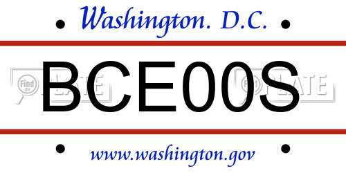BCE00S District Of Columbia License Plate