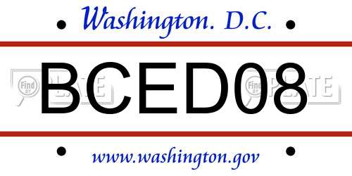 BCED08 District Of Columbia License Plate
