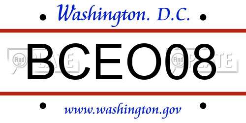 BCEO08 District Of Columbia License Plate