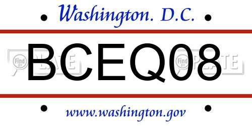 BCEQ08 District Of Columbia License Plate