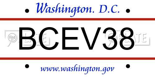 BCEV38 District Of Columbia License Plate