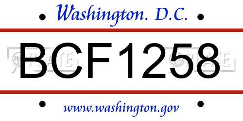 BCF1258 District Of Columbia License Plate