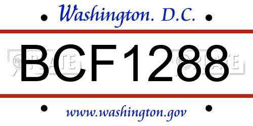 BCF1288 District Of Columbia License Plate
