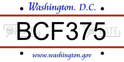BCF375 District Of Columbia License Plate