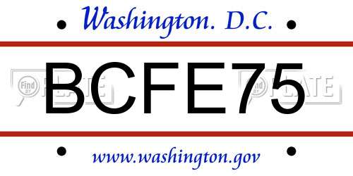 BCFE75 District Of Columbia License Plate