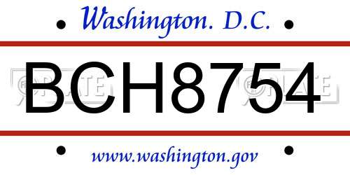 BCH8754 District Of Columbia License Plate