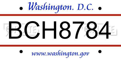 BCH8784 District Of Columbia License Plate