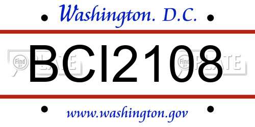 BCI2108 District Of Columbia License Plate