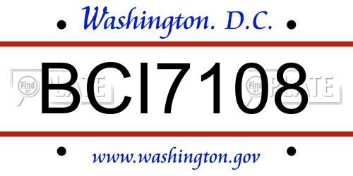 BCI7108 District Of Columbia License Plate