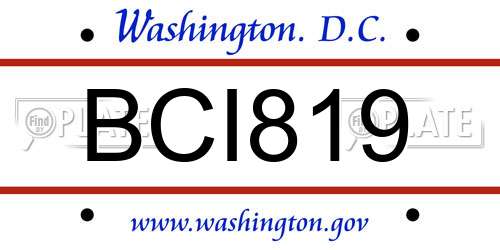 BCI819 District Of Columbia License Plate