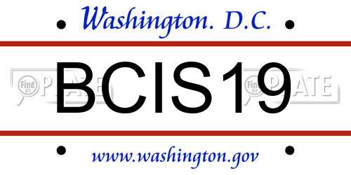 BCIS19 District Of Columbia License Plate