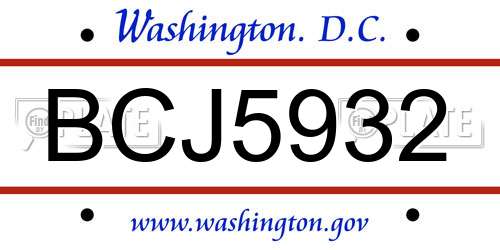 BCJ5932 District Of Columbia License Plate