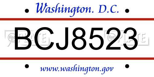 BCJ8523 District Of Columbia License Plate