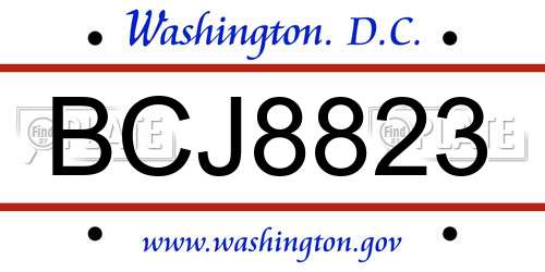 BCJ8823 District Of Columbia License Plate