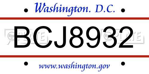 BCJ8932 District Of Columbia License Plate
