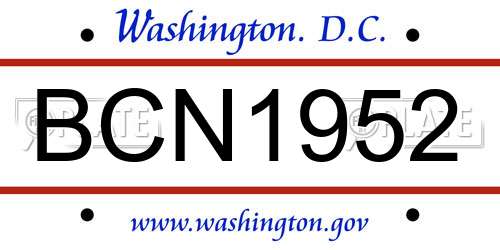 BCN1952 District Of Columbia License Plate