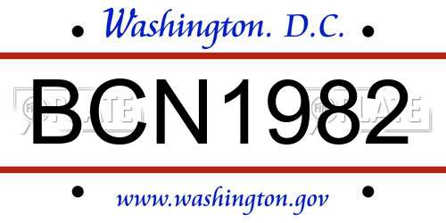 BCN1982 District Of Columbia License Plate