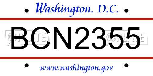 BCN2355 District Of Columbia License Plate