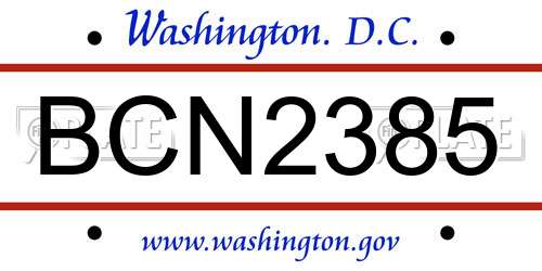 BCN2385 District Of Columbia License Plate