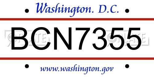 BCN7355 District Of Columbia License Plate