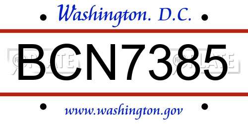 BCN7385 District Of Columbia License Plate