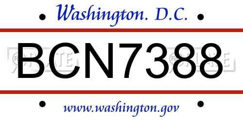 BCN7388 District Of Columbia License Plate
