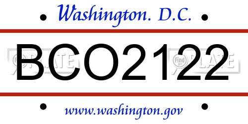 BCO2122 District Of Columbia License Plate