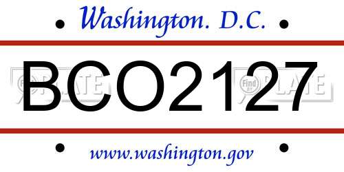 BCO2127 District Of Columbia License Plate