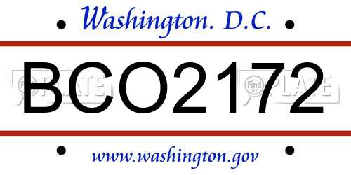 BCO2172 District Of Columbia License Plate