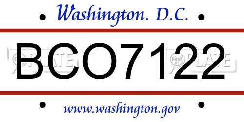 BCO7122 District Of Columbia License Plate