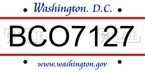 BCO7127 District Of Columbia License Plate