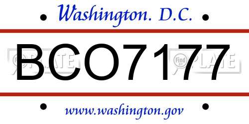 BCO7177 District Of Columbia License Plate