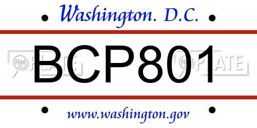 BCP801 District Of Columbia License Plate
