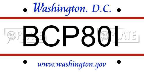 BCP80I District Of Columbia License Plate