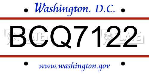 BCQ7122 District Of Columbia License Plate