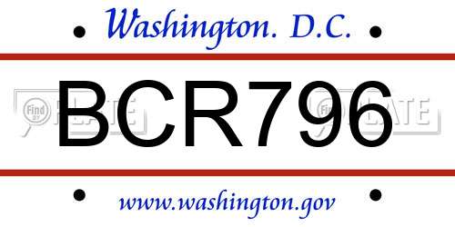 BCR796 District Of Columbia License Plate