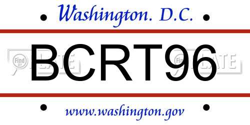 BCRT96 District Of Columbia License Plate
