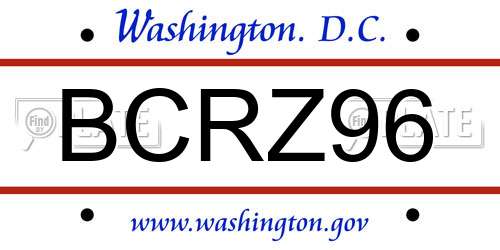BCRZ96 District Of Columbia License Plate