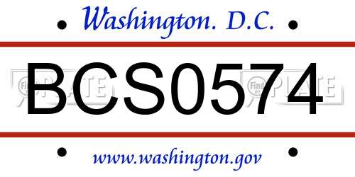 BCS0574 District Of Columbia License Plate