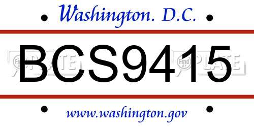 BCS9415 District Of Columbia License Plate