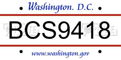 BCS9418 District Of Columbia License Plate