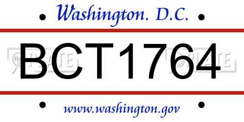 BCT1764 District Of Columbia License Plate