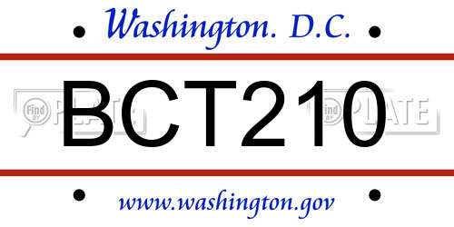 BCT210 District Of Columbia License Plate
