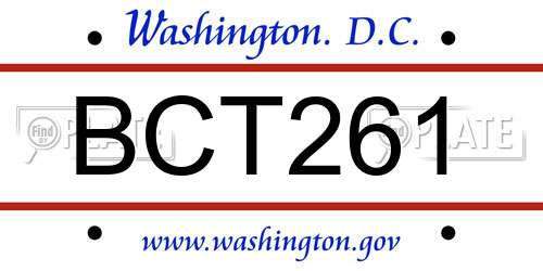 BCT261 District Of Columbia License Plate