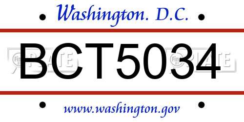 BCT5034 District Of Columbia License Plate