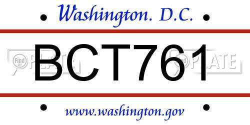 BCT761 District Of Columbia License Plate