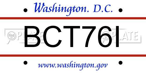 BCT76I District Of Columbia License Plate