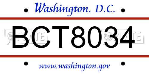 BCT8034 District Of Columbia License Plate