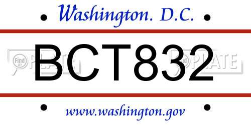 BCT832 District Of Columbia License Plate